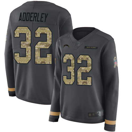 Nike Chargers #32 Nasir Adderley Anthracite Salute to Service Women's Stitched NFL Limited Therma Long Sleeve Jersey Nike Chargers #32 Nasir Adderley Anthracite Salute to Service Women's Stitched NFL Limited Therma Long Sleeve Jersey