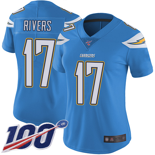 Nike Chargers #17 Philip Rivers Electric Blue Alternate Women's Stitched NFL 100th Season Vapor Limited Jersey Nike Chargers #17 Philip Rivers Electric Blue Alternate Women's Stitched NFL 100th Season Vapor Limited Jersey
