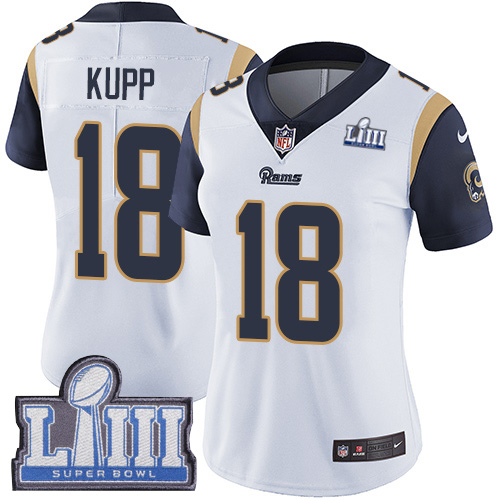 Nike Rams #18 Cooper Kupp White Super Bowl LIII Bound Women's Stitched NFL Vapor Untouchable Limited Jersey Nike Rams #18 Cooper Kupp White Super Bowl LIII Bound Women's Stitched NFL Vapor Untouchable Limited Jersey