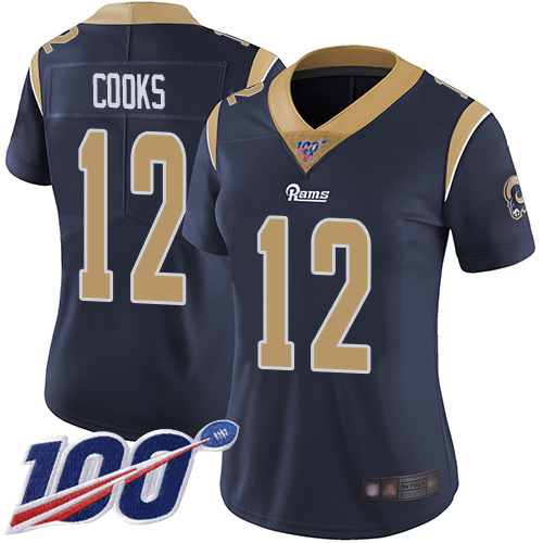Nike Rams #12 Brandin Cooks Navy Blue Team Color Women's Stitched NFL 100th Season Vapor Limited Jersey Nike Rams #12 Brandin Cooks Navy Blue Team Color Women's Stitched NFL 100th Season Vapor Limited Jersey