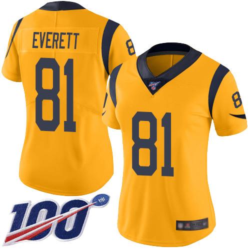 Nike Rams #81 Gerald Everett Gold Women's Stitched NFL Limited Rush 100th Season Jersey Nike Rams #81 Gerald Everett Gold Women's Stitched NFL Limited Rush 100th Season Jersey