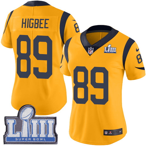 Nike Rams #89 Tyler Higbee Gold Super Bowl LIII Bound Women's Stitched NFL Limited Rush Jersey Nike Rams #89 Tyler Higbee Gold Super Bowl LIII Bound Women's Stitched NFL Limited Rush Jersey
