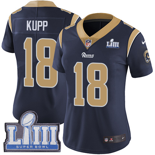 Nike Rams #18 Cooper Kupp Navy Blue Team Color Super Bowl LIII Bound Women's Stitched NFL Vapor Untouchable Limited Jersey Nike Rams #18 Cooper Kupp Navy Blue Team Color Super Bowl LIII Bound Women's Stitched NFL Vapor Untouchable Limited Jersey