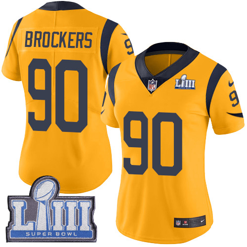 Nike Rams #90 Michael Brockers Gold Super Bowl LIII Bound Women's Stitched NFL Limited Rush Jersey Nike Rams #90 Michael Brockers Gold Super Bowl LIII Bound Women's Stitched NFL Limited Rush Jersey