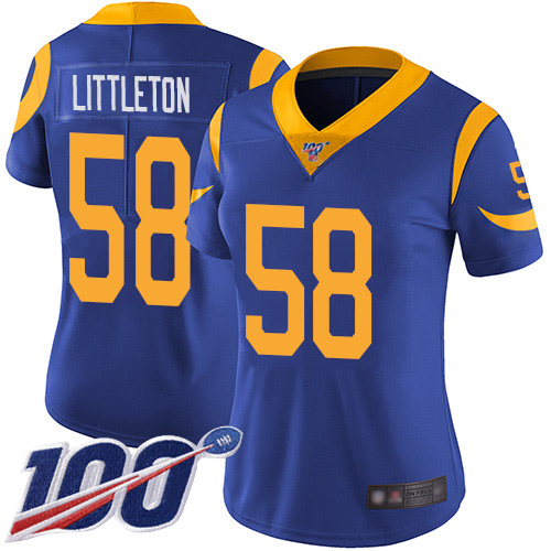 Nike Rams #58 Cory Littleton Royal Blue Alternate Women's Stitched NFL 100th Season Vapor Limited Jersey Nike Rams #58 Cory Littleton Royal Blue Alternate Women's Stitched NFL 100th Season Vapor Limited Jersey