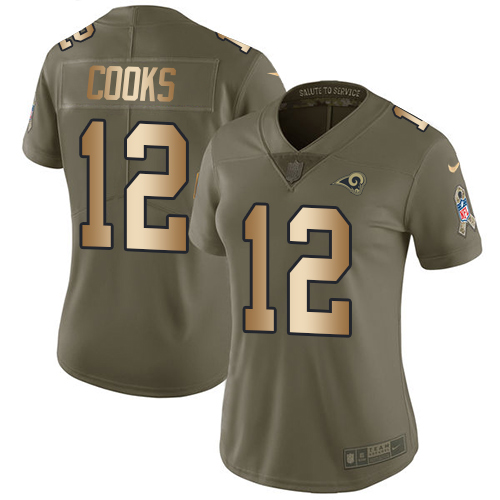 Nike Rams #12 Brandin Cooks Olive/Gold Women's Stitched NFL Limited 2017 Salute to Service Jersey Nike Rams #12 Brandin Cooks Olive/Gold Women's Stitched NFL Limited 2017 Salute to Service Jersey