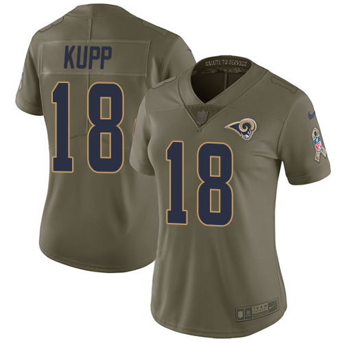 Nike Rams #18 Cooper Kupp Olive Women's Stitched NFL Limited 2017 Salute to Service Jersey Nike Rams #18 Cooper Kupp Olive Women's Stitched NFL Limited 2017 Salute to Service Jersey