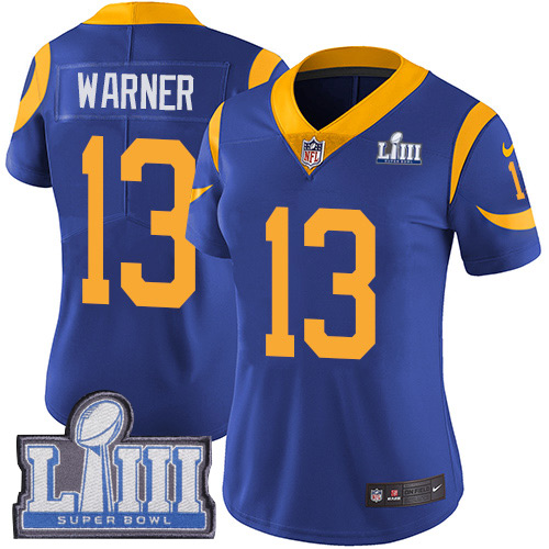 Nike Rams #13 Kurt Warner Royal Blue Alternate Super Bowl LIII Bound Women's Stitched NFL Vapor Untouchable Limited Jersey Nike Rams #13 Kurt Warner Royal Blue Alternate Super Bowl LIII Bound Women's Stitched NFL Vapor Untouchable Limited Jersey