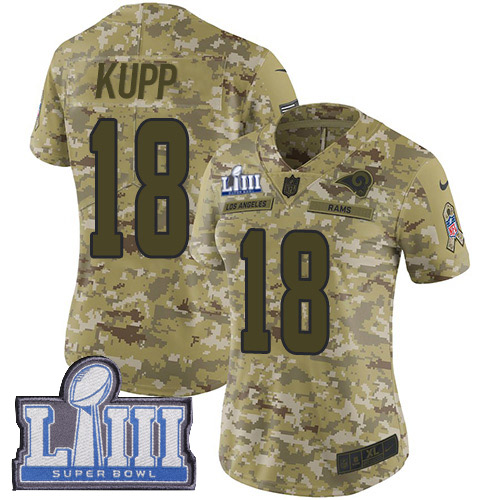 Nike Rams #18 Cooper Kupp Camo Super Bowl LIII Bound Women's Stitched NFL Limited 2018 Salute to Service Jersey Nike Rams #18 Cooper Kupp Camo Super Bowl LIII Bound Women's Stitched NFL Limited 2018 Salute to Service Jersey