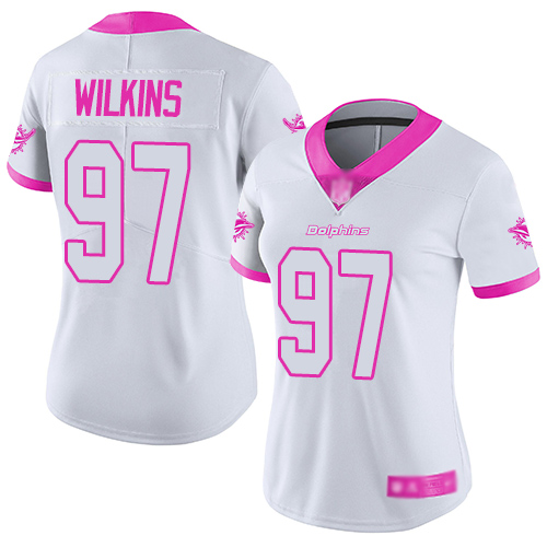 Nike Dolphins #97 Christian Wilkins White/Pink Women's Stitched NFL Limited Rush Fashion Jersey Nike Dolphins #97 Christian Wilkins White/Pink Women's Stitched NFL Limited Rush Fashion Jersey