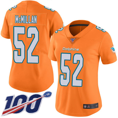 Nike Dolphins #52 Raekwon McMillan Orange Women's Stitched NFL Limited Rush 100th Season Jersey Nike Dolphins #52 Raekwon McMillan Orange Women's Stitched NFL Limited Rush 100th Season Jersey
