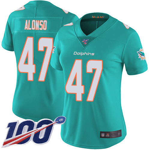 Nike Dolphins #47 Kiko Alonso Aqua Green Team Color Women's Stitched NFL 100th Season Vapor Limited Jersey Nike Dolphins #47 Kiko Alonso Aqua Green Team Color Women's Stitched NFL 100th Season Vapor Limited Jersey