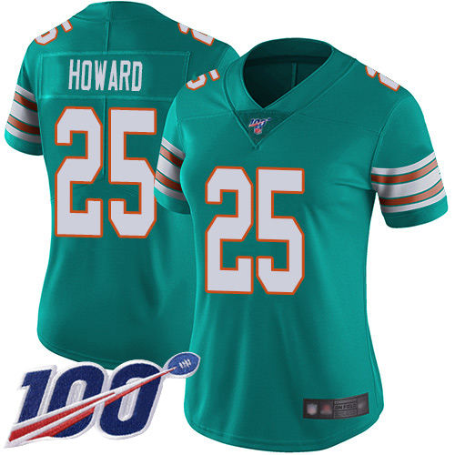 Nike Dolphins #25 Xavien Howard Aqua Green Alternate Women's Stitched NFL 100th Season Vapor Limited Jersey Nike Dolphins #25 Xavien Howard Aqua Green Alternate Women's Stitched NFL 100th Season Vapor Limited Jersey