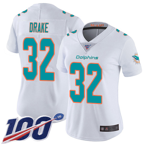 Nike Dolphins #32 Kenyan Drake White Women's Stitched NFL 100th Season Vapor Limited Jersey Nike Dolphins #32 Kenyan Drake White Women's Stitched NFL 100th Season Vapor Limited Jersey