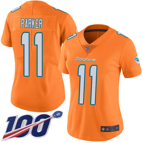Nike Dolphins #11 DeVante Parker Orange Women's Stitched NFL Limited Rush 100th Season Jersey Nike Dolphins #11 DeVante Parker Orange Women's Stitched NFL Limited Rush 100th Season Jersey