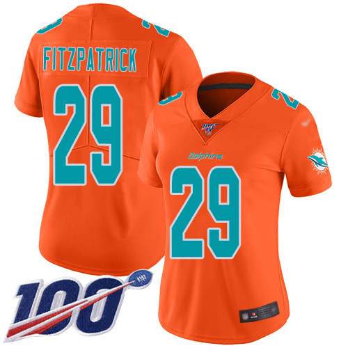 Nike Dolphins #29 Minkah Fitzpatrick Orange Women's Stitched NFL Limited Inverted Legend 100th Season Jersey Nike Dolphins #29 Minkah Fitzpatrick Orange Women's Stitched NFL Limited Inverted Legend 100th Season Jersey