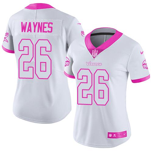 Nike Vikings #26 Trae Waynes White/Pink Women's Stitched NFL Limited Rush Fashion Jersey Nike Vikings #26 Trae Waynes White/Pink Women's Stitched NFL Limited Rush Fashion Jersey