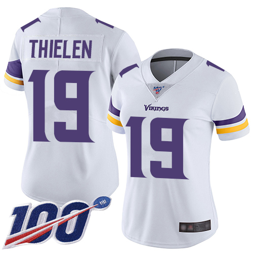 Nike Vikings #19 Adam Thielen White Women's Stitched NFL 100th Season Vapor Limited Jersey Nike Vikings #19 Adam Thielen White Women's Stitched NFL 100th Season Vapor Limited Jersey