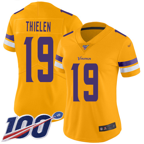 Nike Vikings #19 Adam Thielen Gold Women's Stitched NFL Limited Inverted Legend 100th Season Jersey Nike Vikings #19 Adam Thielen Gold Women's Stitched NFL Limited Inverted Legend 100th Season Jersey