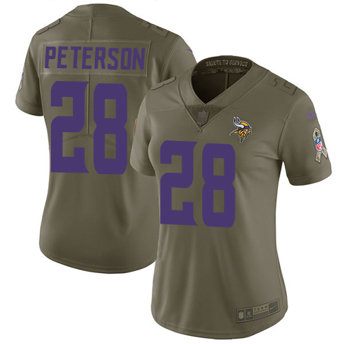 Nike Vikings #28 Adrian Peterson Olive Women's Stitched NFL Limited 2017 Salute to Service Jersey Nike Vikings #28 Adrian Peterson Olive Women's Stitched NFL Limited 2017 Salute to Service Jersey
