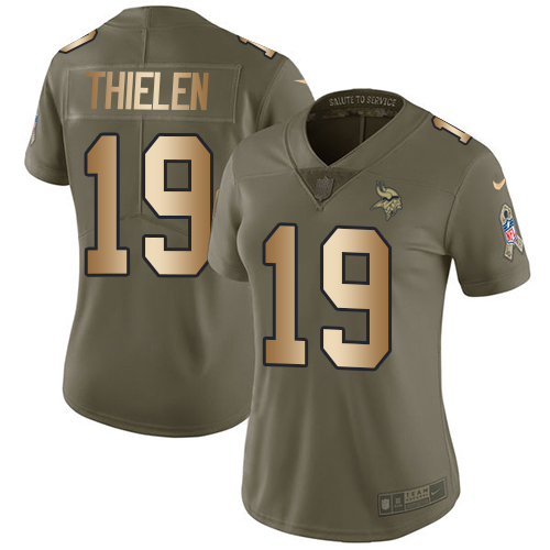 Nike Vikings #19 Adam Thielen Olive/Gold Women's Stitched NFL Limited 2017 Salute to Service Jersey Nike Vikings #19 Adam Thielen Olive/Gold Women's Stitched NFL Limited 2017 Salute to Service Jersey
