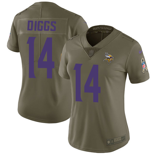 Nike Vikings #14 Stefon Diggs Olive Women's Stitched NFL Limited 2017 Salute to Service Jersey Nike Vikings #14 Stefon Diggs Olive Women's Stitched NFL Limited 2017 Salute to Service Jersey