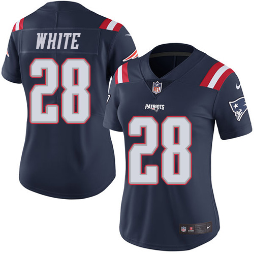 Nike Patriots #28 James White Navy Blue Women's Stitched NFL Limited Rush Jersey Nike Patriots #28 James White Navy Blue Women's Stitched NFL Limited Rush Jersey
