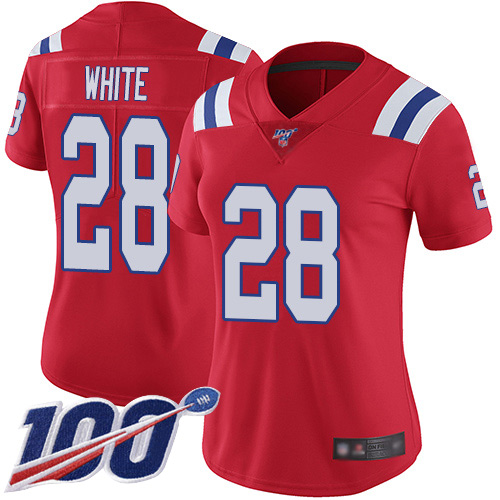 Nike Patriots #28 James White Red Alternate Women's Stitched NFL 100th Season Vapor Limited Jersey Nike Patriots #28 James White Red Alternate Women's Stitched NFL 100th Season Vapor Limited Jersey