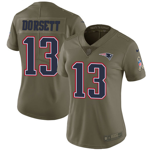 Nike Patriots #13 Phillip Dorsett Olive Women's Stitched NFL Limited 2017 Salute to Service Jersey Nike Patriots #13 Phillip Dorsett Olive Women's Stitched NFL Limited 2017 Salute to Service Jersey