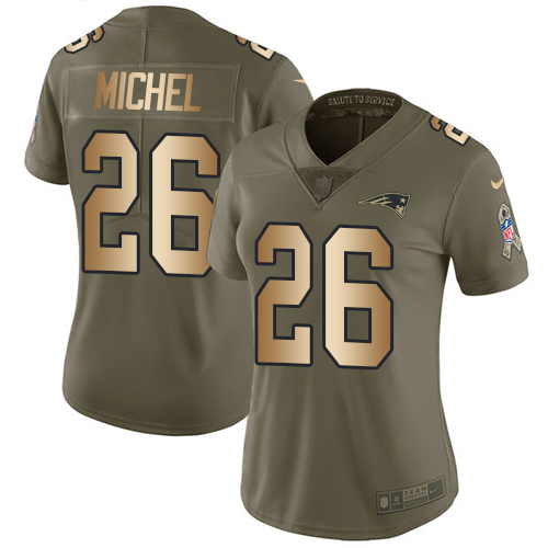 Nike Patriots #26 Sony Michel Olive/Gold Women's Stitched NFL Limited 2017 Salute to Service Jersey Nike Patriots #26 Sony Michel Olive/Gold Women's Stitched NFL Limited 2017 Salute to Service Jersey
