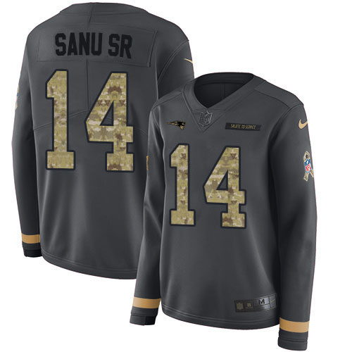 Nike Patriots #14 Mohamed Sanu Sr Anthracite Salute to Service Women's Stitched NFL Limited Therma Long Sleeve Jersey Nike Patriots #14 Mohamed Sanu Sr Anthracite Salute to Service Women's Stitched NFL Limited Therma Long Sleeve Jersey