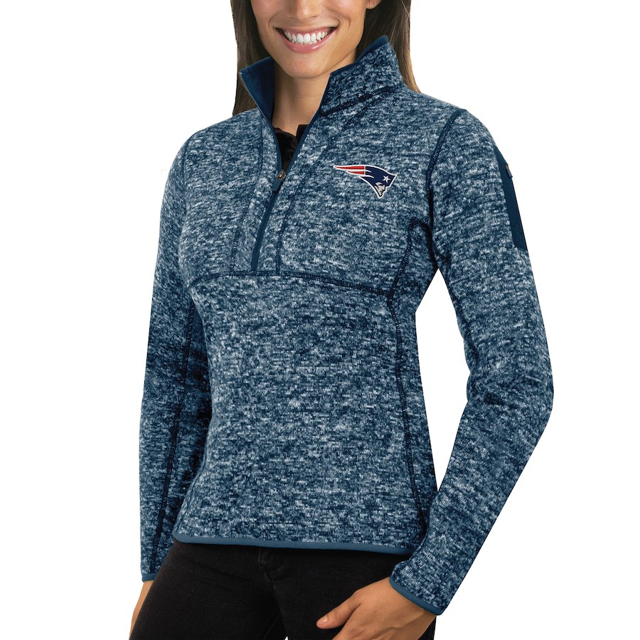 New England Patriots Antigua Women's Fortune Half-Zip Sweater Heather Navy New England Patriots Antigua Women's Fortune Half-Zip Sweater Heather Navy