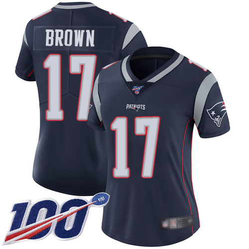 Nike Patriots #17 Antonio Brown Navy Blue Team Color Women's Stitched NFL 100th Season Vapor Limited Jersey Nike Patriots #17 Antonio Brown Navy Blue Team Color Women's Stitched NFL 100th Season Vapor Limited Jersey