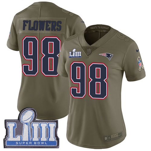 Nike Patriots #98 Trey Flowers Olive Super Bowl LIII Bound Women's Stitched NFL Limited 2017 Salute to Service Jersey Nike Patriots #98 Trey Flowers Olive Super Bowl LIII Bound Women's Stitched NFL Limited 2017 Salute to Service Jersey