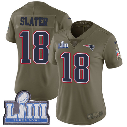 Nike Patriots #18 Matt Slater Olive Super Bowl LIII Bound Women's Stitched NFL Limited 2017 Salute to Service Jersey Nike Patriots #18 Matt Slater Olive Super Bowl LIII Bound Women's Stitched NFL Limited 2017 Salute to Service Jersey