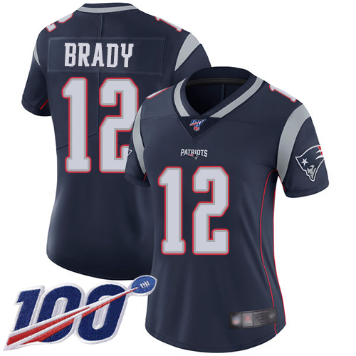 Nike Patriots #12 Tom Brady Navy Blue Team Color Women's Stitched NFL 100th Season Vapor Limited Jersey Nike Patriots #12 Tom Brady Navy Blue Team Color Women's Stitched NFL 100th Season Vapor Limited Jersey