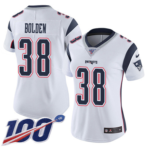 Nike Patriots #38 Brandon Bolden White Women's Stitched NFL 100th Season Vapor Limited Jersey Nike Patriots #38 Brandon Bolden White Women's Stitched NFL 100th Season Vapor Limited Jersey