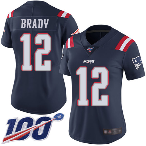 Nike Patriots #12 Tom Brady Navy Blue Women's Stitched NFL Limited Rush 100th Season Jersey Nike Patriots #12 Tom Brady Navy Blue Women's Stitched NFL Limited Rush 100th Season Jersey