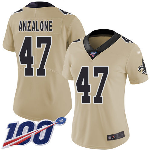 Nike Saints #47 Alex Anzalone Gold Women's Stitched NFL Limited Inverted Legend 100th Season Jersey Nike Saints #47 Alex Anzalone Gold Women's Stitched NFL Limited Inverted Legend 100th Season Jersey