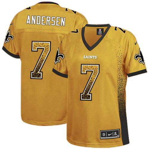 Nike Saints #7 Morten Andersen Gold Women's Stitched NFL Elite Drift Fashion Jersey Nike Saints #7 Morten Andersen Gold Women's Stitched NFL Elite Drift Fashion Jersey