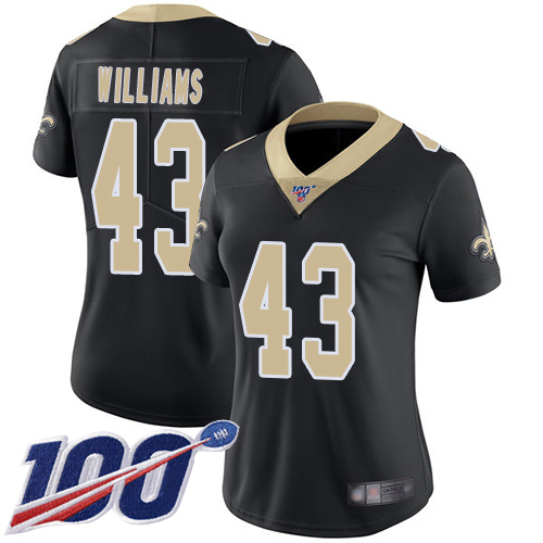 Nike Saints #43 Marcus Williams Black Team Color Women's Stitched NFL 100th Season Vapor Limited Jersey Nike Saints #43 Marcus Williams Black Team Color Women's Stitched NFL 100th Season Vapor Limited Jersey