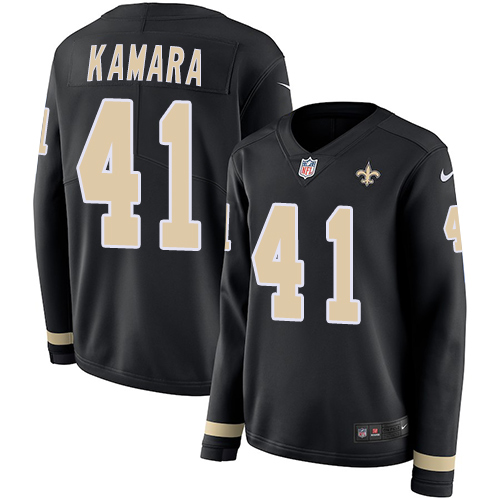 Nike Saints #41 Alvin Kamara Black Team Color Women's Stitched NFL Limited Therma Long Sleeve Jersey Nike Saints #41 Alvin Kamara Black Team Color Women's Stitched NFL Limited Therma Long Sleeve Jersey