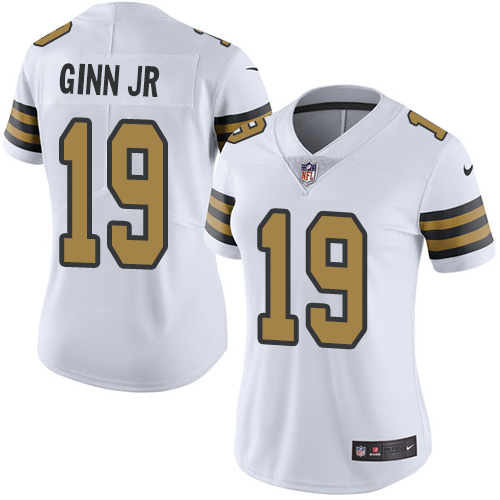 Nike Saints #19 Ted Ginn Jr White Women's Stitched NFL Limited Rush Jersey Nike Saints #19 Ted Ginn Jr White Women's Stitched NFL Limited Rush Jersey