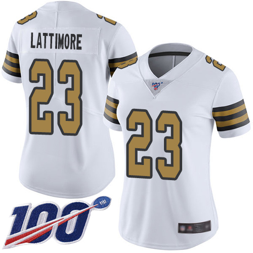Nike Saints #23 Marshon Lattimore White Women's Stitched NFL Limited Rush 100th Season Jersey Nike Saints #23 Marshon Lattimore White Women's Stitched NFL Limited Rush 100th Season Jersey