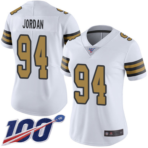Nike Saints #94 Cameron Jordan White Women's Stitched NFL Limited Rush 100th Season Jersey Nike Saints #94 Cameron Jordan White Women's Stitched NFL Limited Rush 100th Season Jersey
