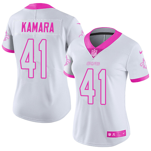 Nike Saints #41 Alvin Kamara White/Pink Women's Stitched NFL Limited Rush Fashion Jersey Nike Saints #41 Alvin Kamara White/Pink Women's Stitched NFL Limited Rush Fashion Jersey