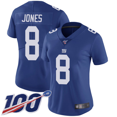 Nike Giants #8 Daniel Jones Royal Blue Team Color Women's Stitched NFL 100th Season Vapor Limited Jersey Nike Giants #8 Daniel Jones Royal Blue Team Color Women's Stitched NFL 100th Season Vapor Limited Jersey