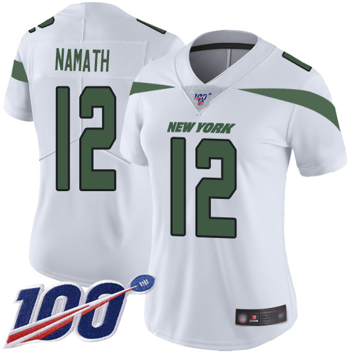 Nike Jets #12 Joe Namath White Women's Stitched NFL 100th Season Vapor Limited Jersey Nike Jets #12 Joe Namath White Women's Stitched NFL 100th Season Vapor Limited Jersey