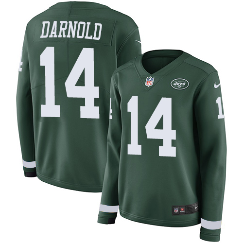Nike Jets #14 Sam Darnold Green Team Color Women's Stitched NFL Limited Therma Long Sleeve Jersey Nike Jets #14 Sam Darnold Green Team Color Women's Stitched NFL Limited Therma Long Sleeve Jersey