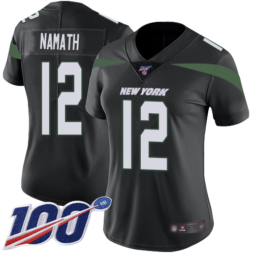 Nike Jets #12 Joe Namath Black Alternate Women's Stitched NFL 100th Season Vapor Limited Jersey Nike Jets #12 Joe Namath Black Alternate Women's Stitched NFL 100th Season Vapor Limited Jersey